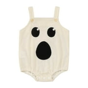 WERYOUNG Girls Boys Onesie Comfort Corduroy Sleeveless Cartoon Embroider Suspenders Halloween Bodysuits Newborn Lovely Indoor One-Pieces,Beige,6-12 Months